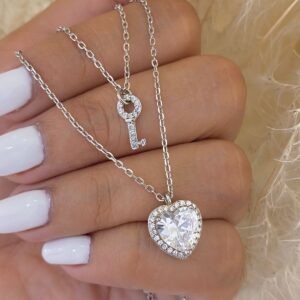 collar rodinado llave corazon 40cm